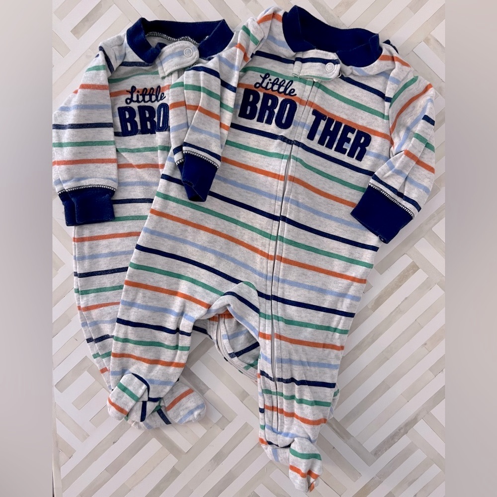 CARTERS Little Brother Striped Footies Bundle, 3mo